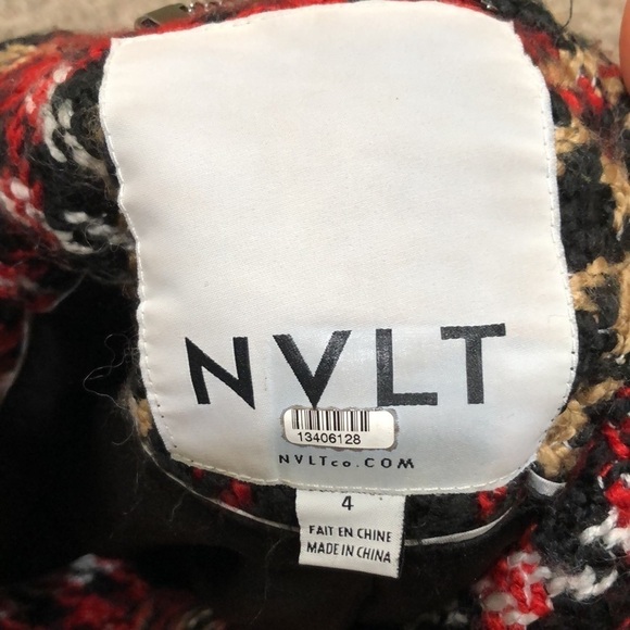 NVLT Houndstooth Pea Coat Peacoat Size 4 Red Tan Black - Picture 7 of 12